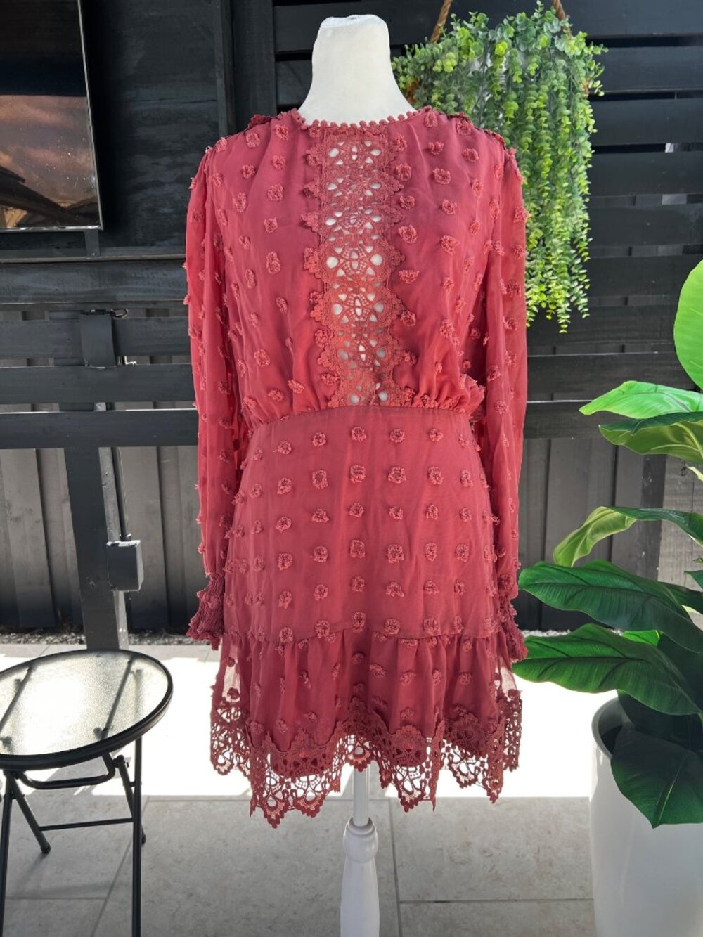 Lulus Zimmerman-style long sleeve Dress Sheer Mesh Mauve Cocktail Dress MEDIUM